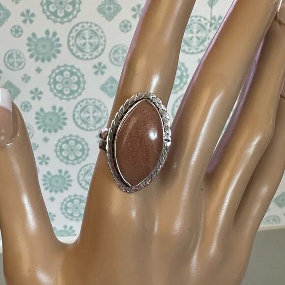 Aventurine gemstone ring adjustable marquee, silver overlay stamped 925 - Picture 1 of 7